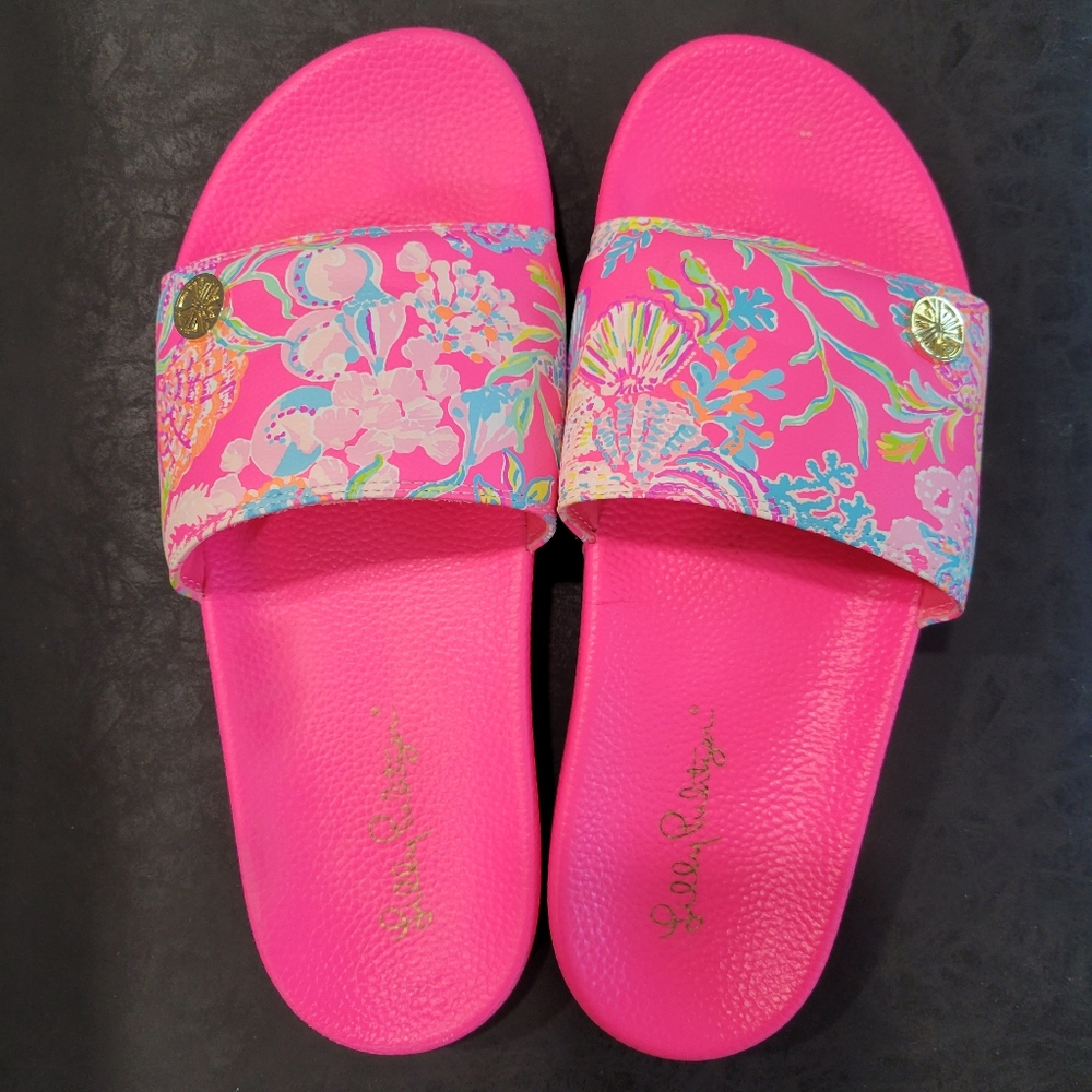 Lilly Pulitzer Cabana slide pink isle shell me something good 10M
